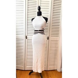 Ramy Brook Theo Knit Halter Dress White with Crochet Detail Size XS 100% Cotton